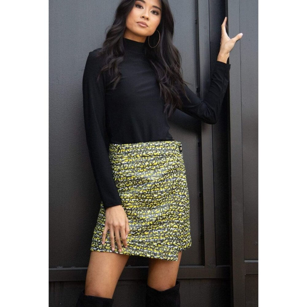 Eva Franco Anthropologie Faux Wrap Yellow Mini Skirt with Button Detail NWT